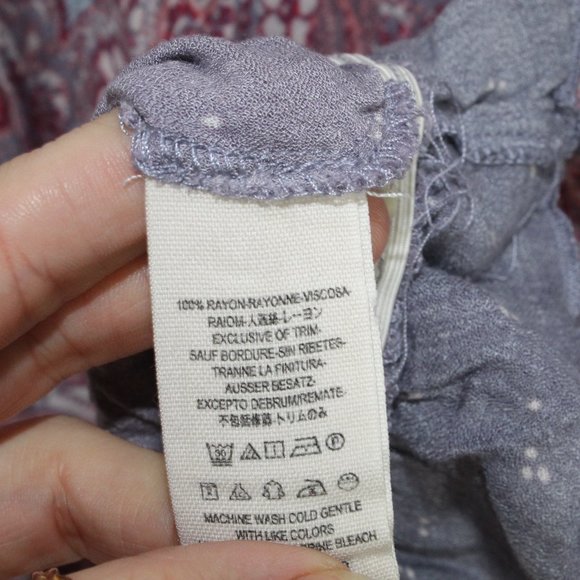 Free People Purple Rayon V-Neck Elastic Waist Peasant Blouse Top Size M - Picture 5 of 9